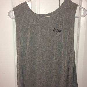 gray happy graphic tank